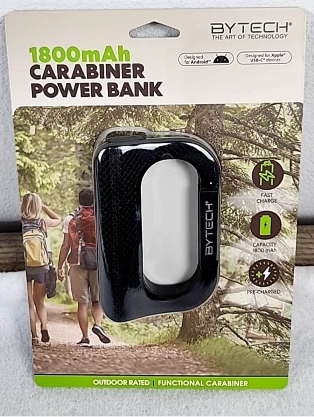 BYTECH 1800mAh Black Carabiner Power Bank - Portable Charger